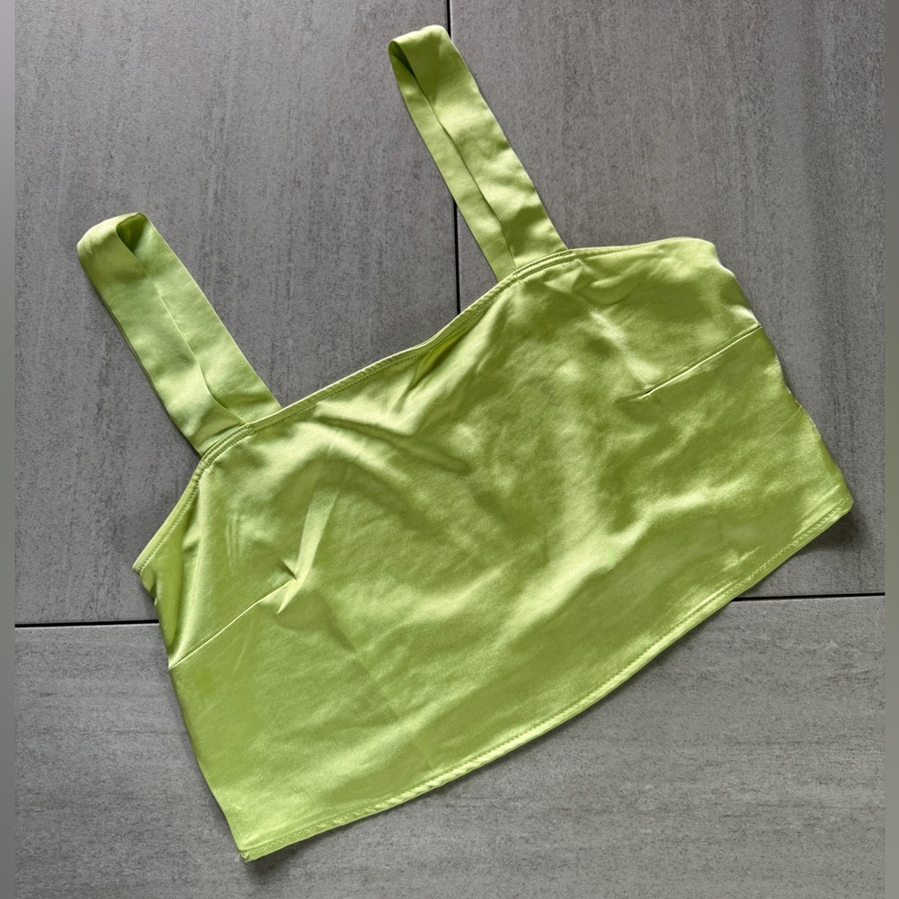 La Hearts Green Silk Crop Tank Top